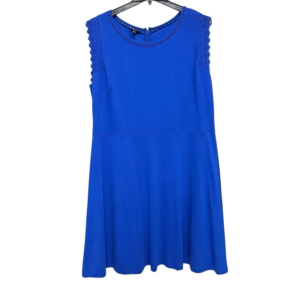 Talbots Sleeveless Blue Purple‎ Keyhole Accent Cotton Midi Dress Plus Size 2X